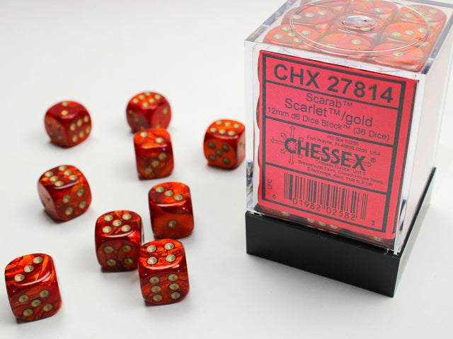 Chessex - 36 Piece D6 - Scarab Scarlet/Gold