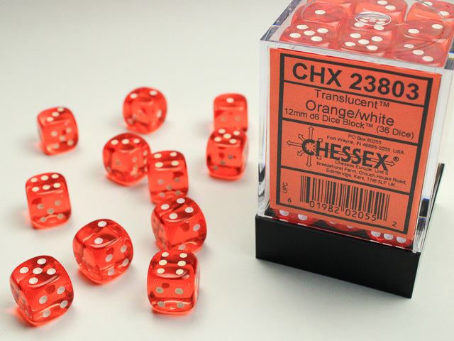 Chessex - 36 Piece D6 - Translucent Orange/White