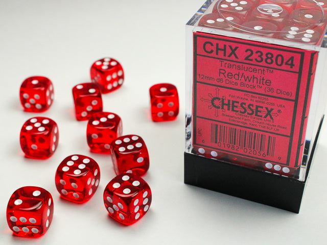 Chessex - 36 Piece D6 - Translucent Red/White