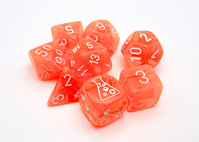 Chessex - 7 Piece - Lab Dice - Translucent Neon Orange/White