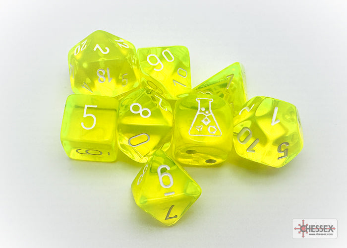 Chessex - 7 Piece - Lab Dice - Translucent Neon Yellow/White