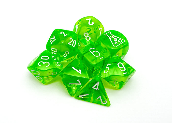 Chessex - 7 Piece - Lab Dice - Translucent Rad Green/White
