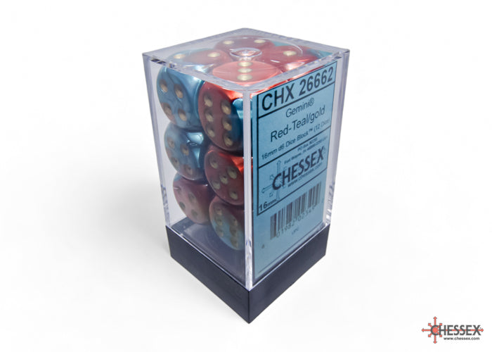 Chessex - 12 Piece D6 - Gemini Red-Teal/Gold