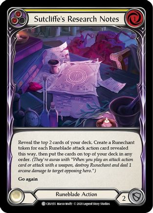 Sutcliffe's Research Notes (Yellow) [U-CRU155] (Crucible of War Unlimited)  Unlimited Rainbow Foil