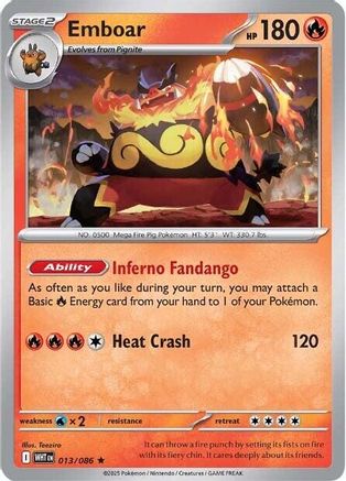 Emboar - 013/086 13 - SV White Flare Reverse Holofoil