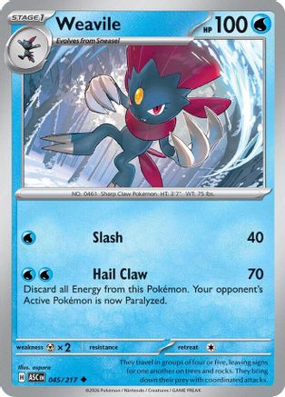 Weavile - 045/217 45 - ME Ascended Heroes Reverse Holofoil