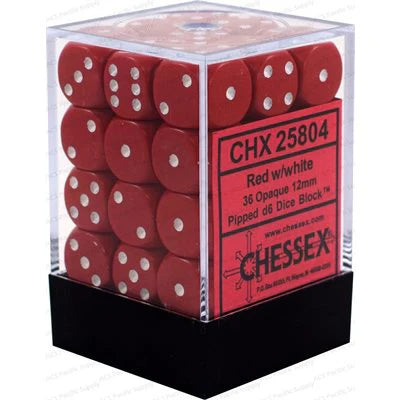 Chessex - 36 Piece D6 - Opaque Red/White