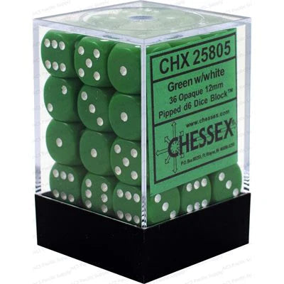 Chessex - 36 Piece D6 - Opaque Green/White