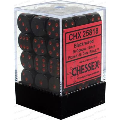 Chessex - 36 Piece D6 - Opaque Black/Red