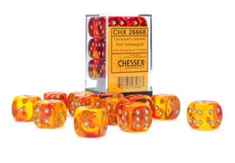 Chessex - 12 Piece D6 - Gemini Transparent Red-Yellow/Gold
