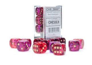 Chessex - 12 Piece D6 - Gemini Transparent Red-Violet/Gold