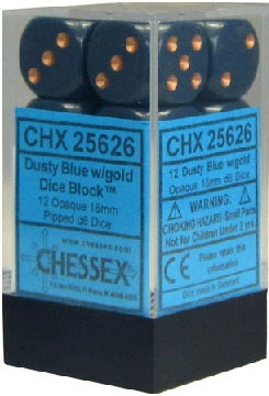 Chessex - 12 Piece D6 - Opaque Dusty Blue/Copper
