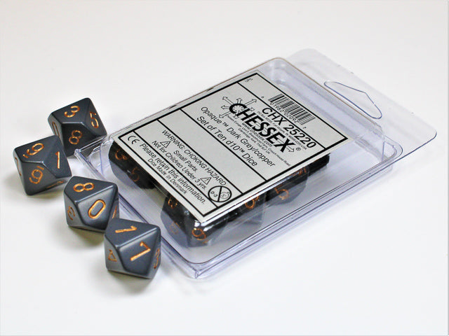 Chessex - 10 Piece D10 - Opaque Dark Grey/Copper