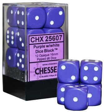 Chessex - 12 Piece D6 - Opaque Purple/White