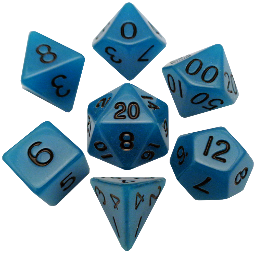 MDG - 7 Piece Poly Dice Set - Glow Blue