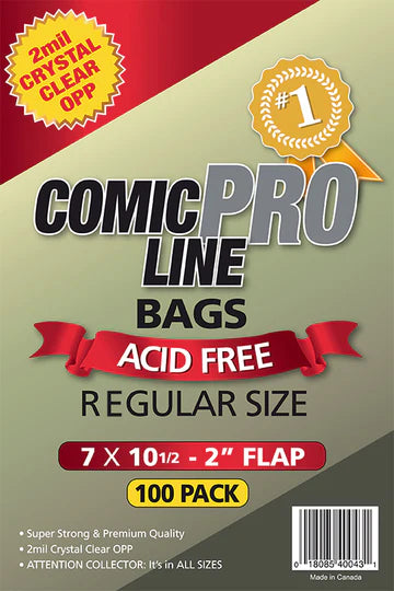 Comic Pro Line Regular Bags – 7" x 10 1/2" with 2" flap