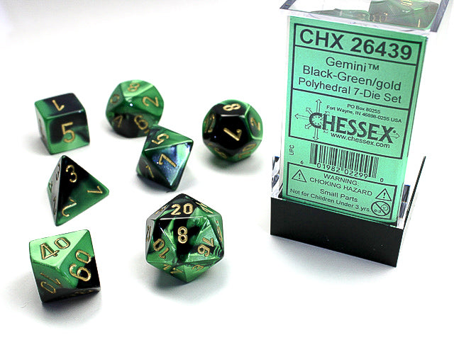 Chessex - 7 Piece - Gemini Black-Green/Gold