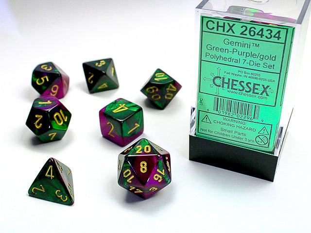 Chessex - 7 Piece - Gemini Green-Purple/Gold