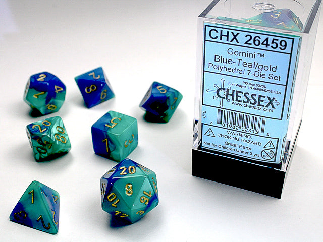 Chessex - 7 Piece - Gemini Blue-Teal/Gold