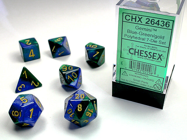Chessex - 7 Piece - Gemini Blue-Green/Gold