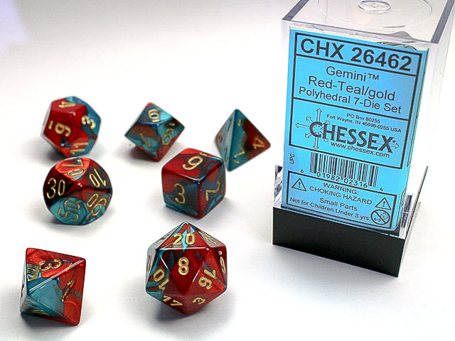 Chessex - 7 Piece - Gemini Red-Teal/Gold