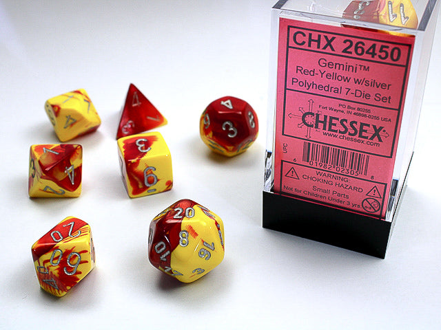 Chessex - 7 Piece - Gemini Red-Yellow/Silver