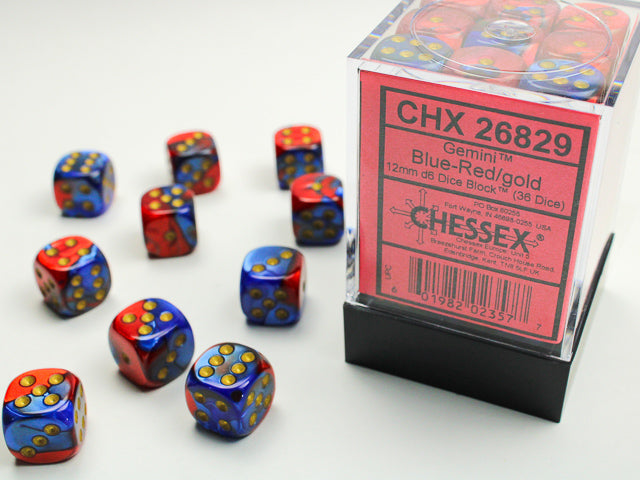 Chessex - 36 Piece D6 - Gemini Blue-Red/Gold