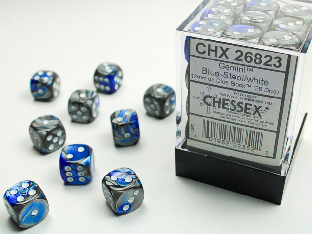 Chessex - 36 Piece D6 - Gemini Blue-Steel/White