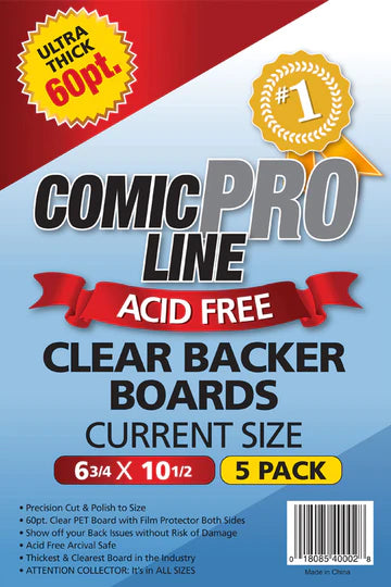 Comic Pro Line Current Size Boards - 60pt Clear - 6 3/4" x 10 1/2" - Pack