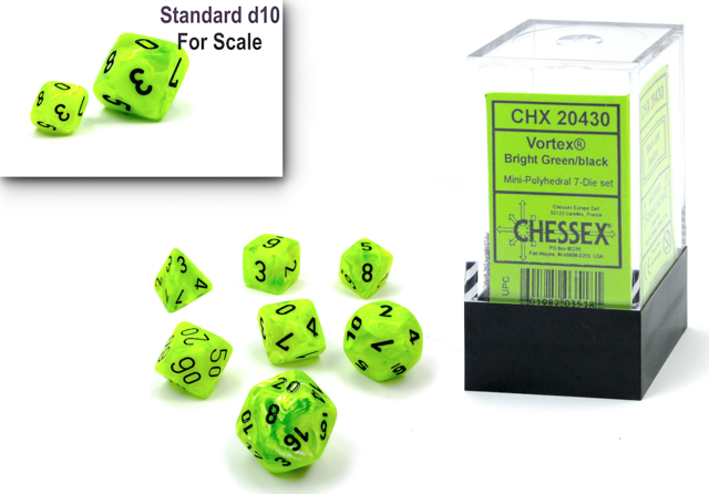 Chessex - 7 Piece Mini - Vortex Bright Green/Black
