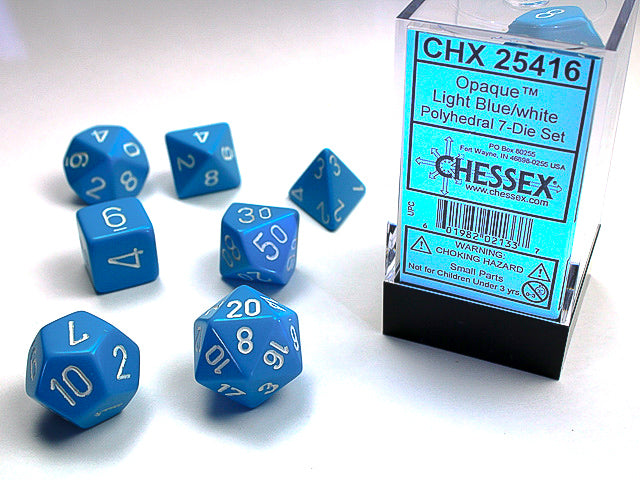 Chessex - 7 Piece - Opaque Light Blue/White