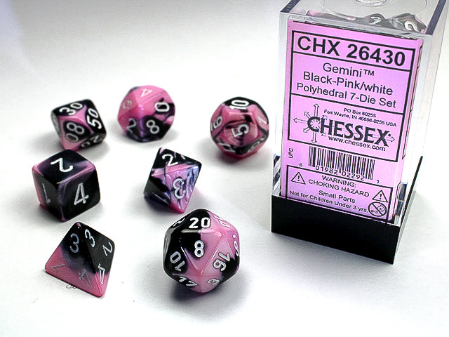 Chessex - 7 Piece - Gemini Black-Pink/White