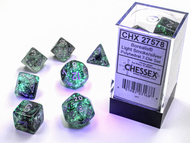 Chessex - 7 Piece - Borealis Light Smoke/Silver Luminary