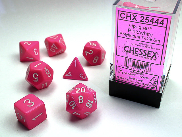 Chessex - 7 Piece - Opaque Pink/White