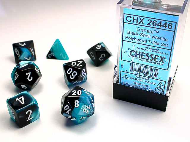 Chessex - 7 Piece - Gemini Black-shell/White