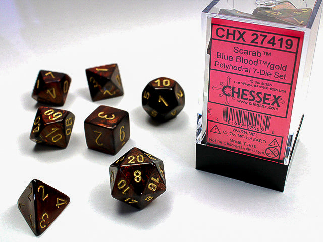 Chessex - 7 Piece - Scarab Blue Blood/Gold