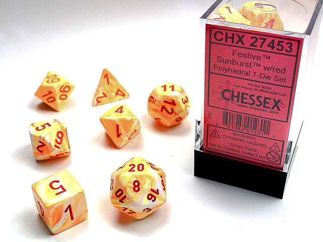 Chessex - 7 Piece - Festive Sunburst/Red