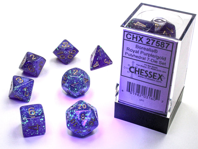 Chessex - 7 Piece - Borealis Royal Purple/Gold Luminary