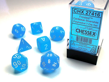 Chessex - 7 Piece - Frosted Caribbean Blue/White