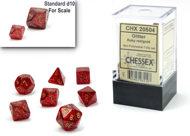 Chessex - 7 Piece Mini - Glitter Ruby Red/Gold