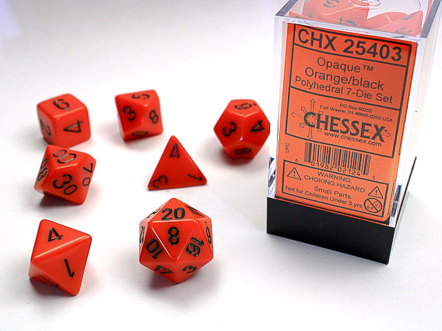 Chessex - 7 Piece - Opaque Orange/Black