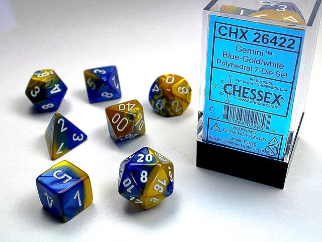 Chessex - 7 Piece - Gemini Blue-Gold/White