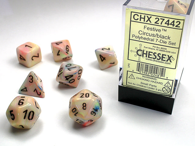 Chessex - 7 Piece - Festive Circus/Black