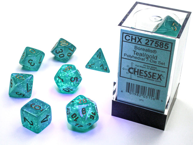 Chessex - 7 Piece - Borealis Teal/Gold Luminary
