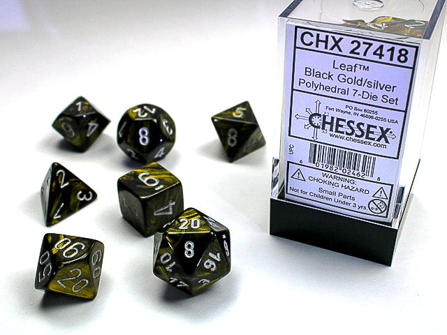 Chessex - 7 Piece - Leaf Black-Gold/Silver