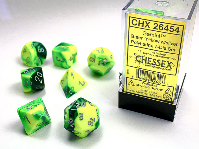 Chessex - 7 Piece - Gemini Green-Yellow/Silver