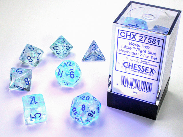 Chessex - 7 Piece - Borealis Icicle/ Light Blue Luminary