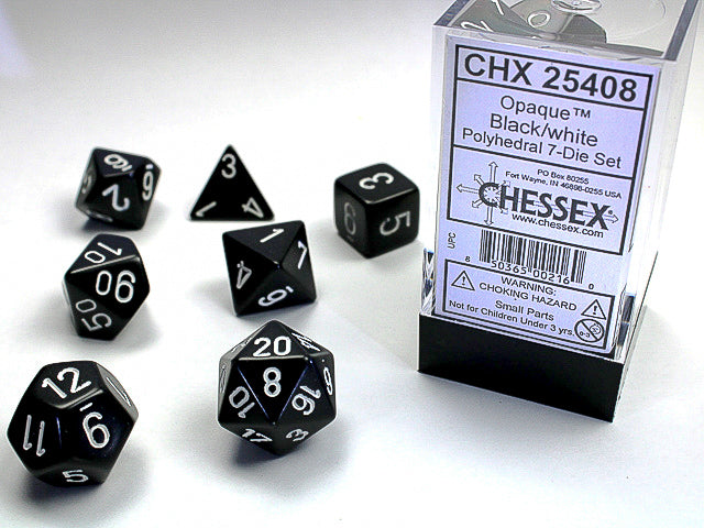 Chessex - 7 Piece - Opaque Black/White
