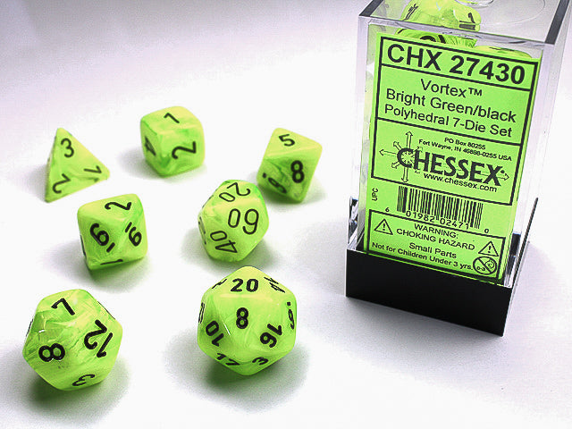 Chessex - 7 Piece - Vortex Bright Green/Black