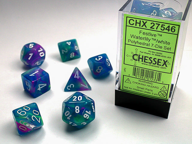 Chessex - 7 Piece - Festive Waterlily/White